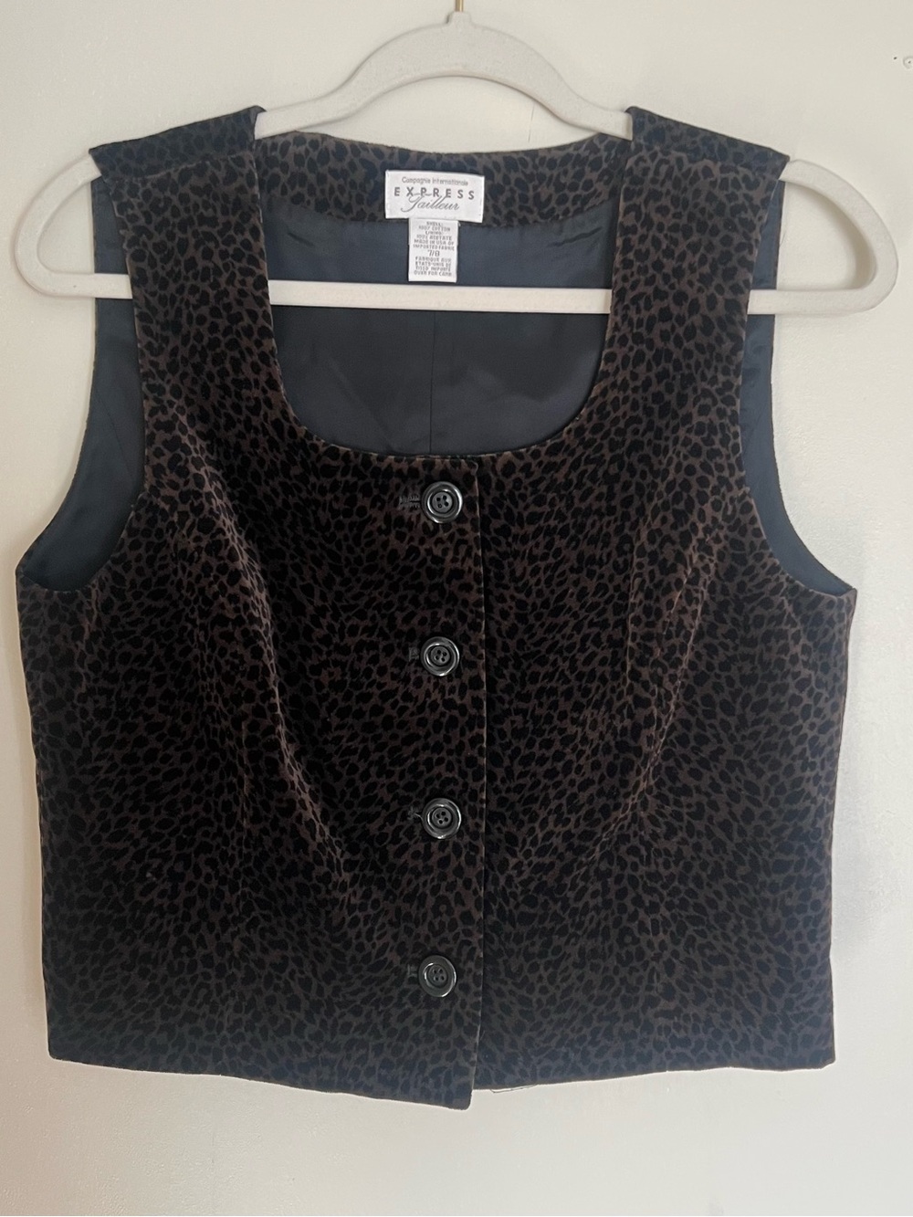 Express Vintage Brown and Black Velvet Leopard Print Vest